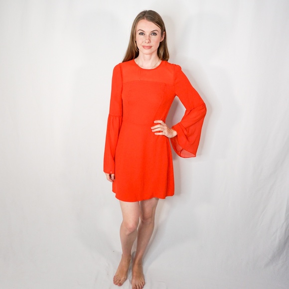 BCBG Poppy Red Flared Sleeve Mini Dress NWT - Picture 2 of 8